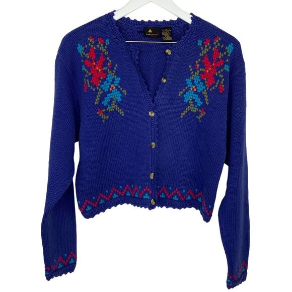 Vintage Cross Stitch Patterned Granny Cardigan - Women's Size M - Picture 1 of 5